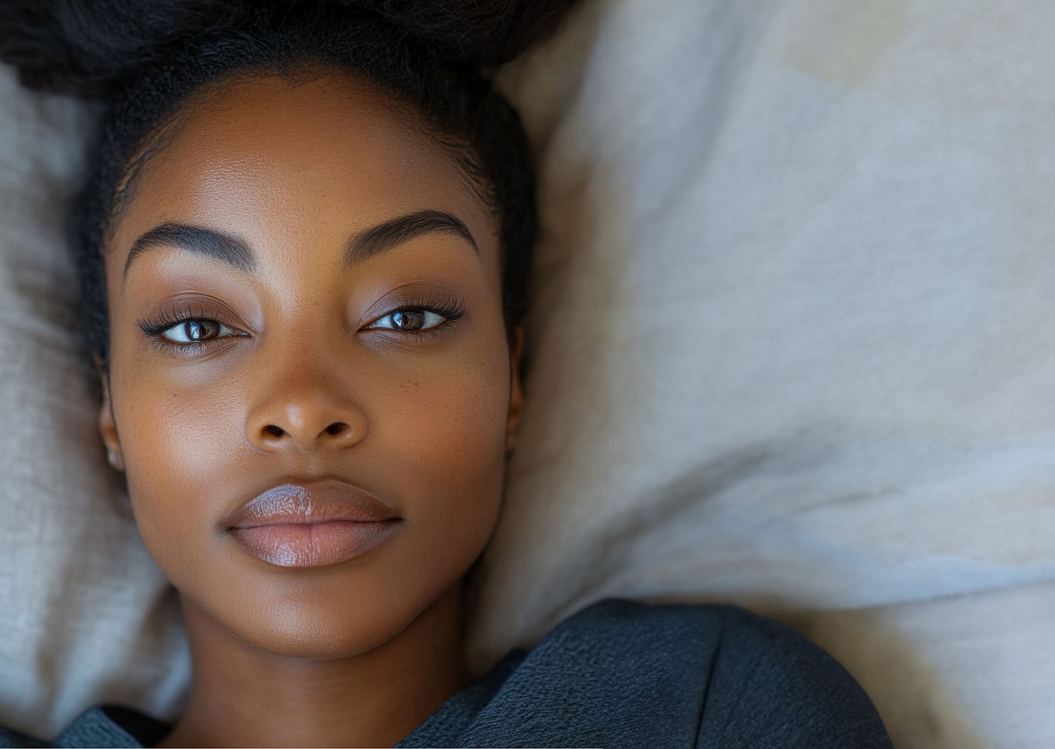 Close-up of a serene woman's face.